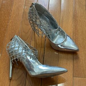 Vince Camuto Silver Pumps with Crystal Accents